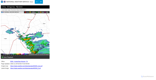 Security scan screenshot of https://radar.weather.gov/station/kewx/standard
