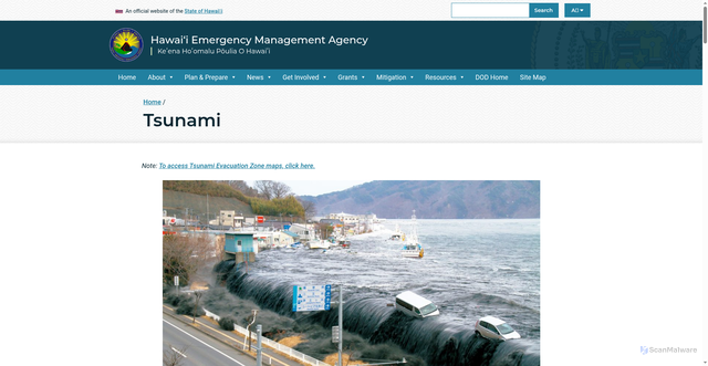 Security scan screenshot of https://dod.hawaii.gov/hiema/tsunami/