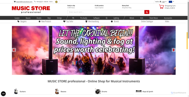 Security scan screenshot of https://musicstore.com