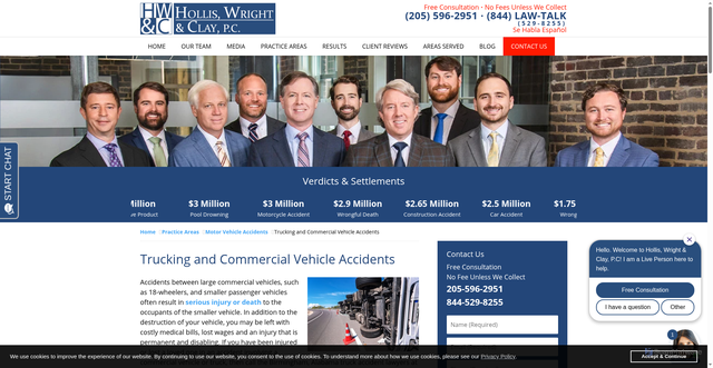 Security scan screenshot of https://www.hollis-wright.com/trucking-and-commercial-vehicle-accidents.html