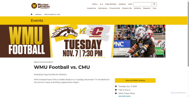 Security scan screenshot of https://wmich.edu/events/73223