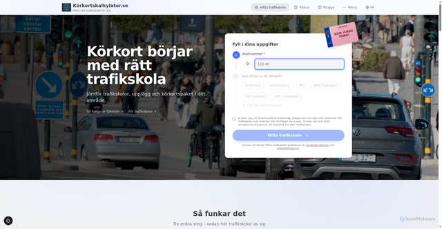 Security scan screenshot of https://korkortskalkylator.se