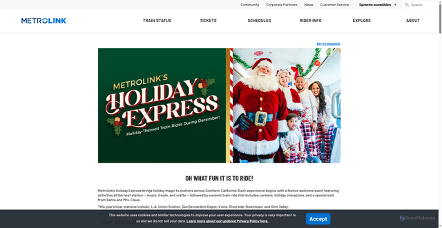 Security scan screenshot of https://metrolinktrains.com/schedules/holiday-express-train/