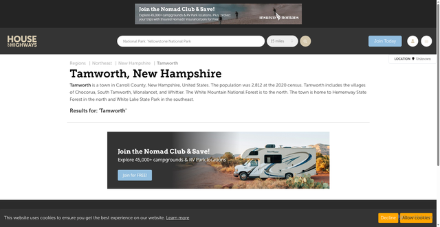 Security scan screenshot of https://houseofhighways.com/nearby/usa/northeast/new-hampshire/tamworth