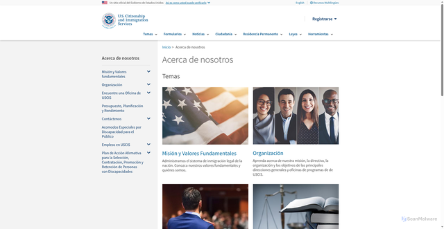 Security scan screenshot of https://www.ussciss.us/es/acerca-de-nosotros.html