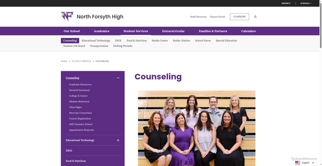 Security scan screenshot of https://nfhs.forsyth.k12.ga.us/student-services/counseling
