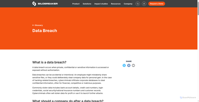 Security scan screenshot of https://www.silobreaker.com/glossary/data-breach/