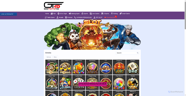 Security scan screenshot of https://lagiimlek.top/desktop/game/slot/ameba