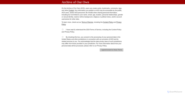 Security scan screenshot of https://archiveofourown.org/works/72313826