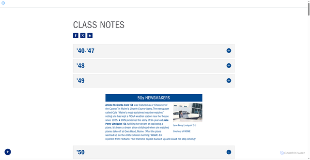 Security scan screenshot of https://magazine.colby.edu/issue/vol-111-issue-1/class-notes/