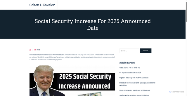 Security scan screenshot of https://coltonikovalev.pages.dev/adfm-social-security-increase-for-2025-announced-date-dslau/