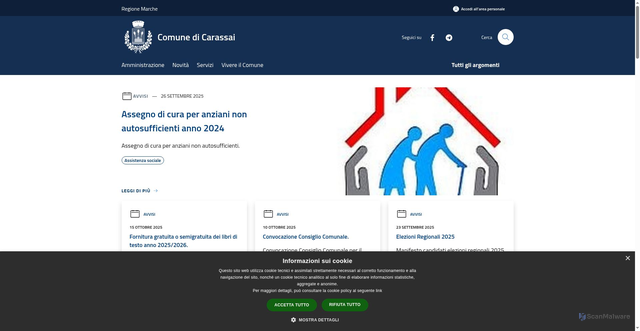Security scan screenshot of https://www.comune.carassai.ap.it/it