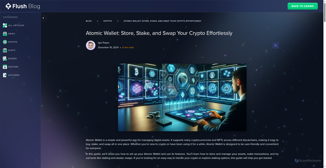 Security scan screenshot of https://www.flush.com/blog/post/atomic-wallet-store-stake-and-swap-your-crypto-effortlessly