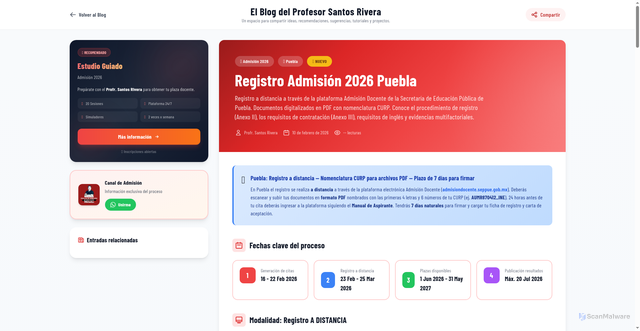 Security scan screenshot of https://blogdesantosrivera.pages.dev/entries/registro-admision-2026-puebla
