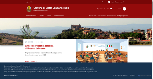Security scan screenshot of https://www.comune.mottasantanastasia.ct.it/