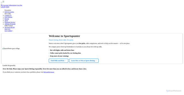 Security scan screenshot of https://sportspunter.com