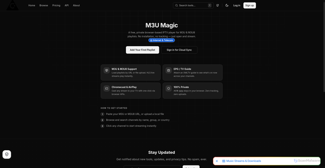 Security scan screenshot of https://tools.cieloweb.com/tools/m3u-magic