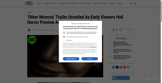 Security scan screenshot of https://cinemachords.com/other-mommy-trailer/