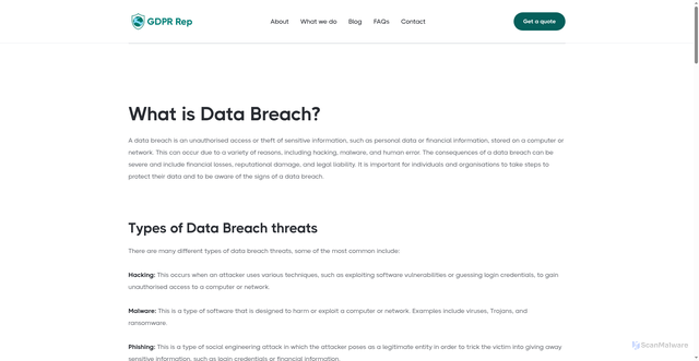 Security scan screenshot of https://www.gdprep.org/explained/data-breach