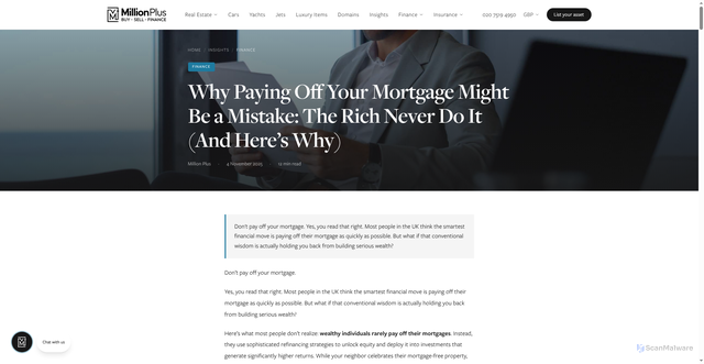 Security scan screenshot of https://millionplus.com/why-the-rich-never-pay-off-their-mortgage