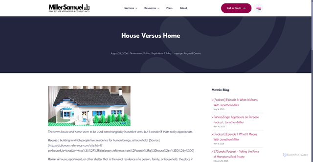 Security scan screenshot of https://millersamuel.com/house-versus-home/