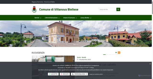 Security scan screenshot of https://www.comune.villanovabiellese.bi.it/it-it/home