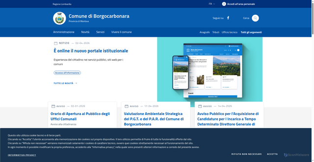 Security scan screenshot of https://www.comune.borgocarbonara.mn.it/