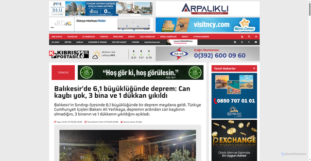 Security scan screenshot of https://ww2.kibrispostasi.com/c36-TURKIYE/n579946-istanbulda-hissedilen-bir-deprem-meydana-geldi