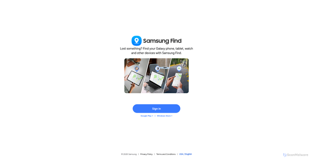 Security scan screenshot of https://samsungfind.samsung.com