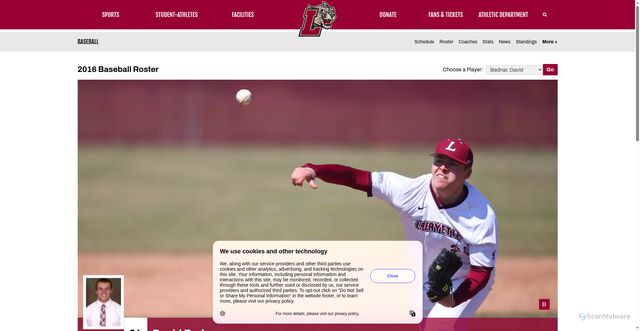 Security scan screenshot of https://goleopards.com/sports/baseball/roster/david-bednar/224