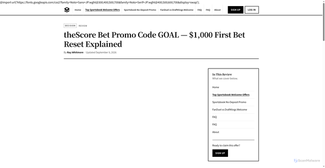 Security scan screenshot of https://best-sportsbook-sign-up-bonus.com/top-welcome-offers/thescore-bet-promo-code-goal/