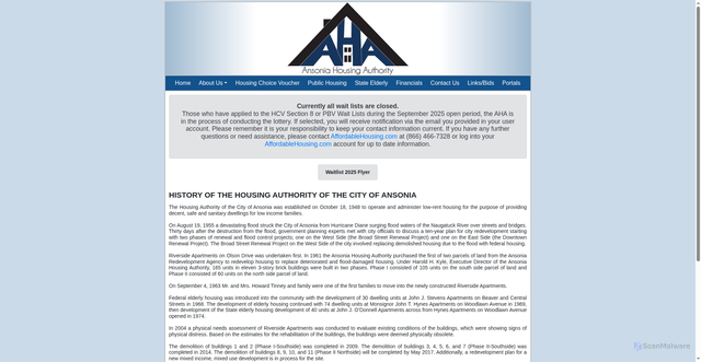 Security scan screenshot of http://www.ansoniahousing.com/