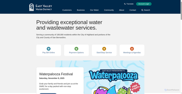 Security scan screenshot of https://www.eastvalleywater.gov/