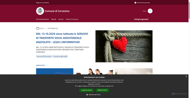 Security scan screenshot of https://www.comune.cervesina.pv.it/it