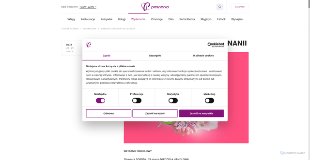 Security scan screenshot of https://posnania.eu/wydarzenia/weekend-handlowy-w-posnanii/