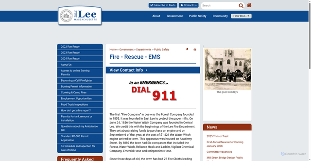 Security scan screenshot of https://www.lee.ma.us/fire-rescue-ems