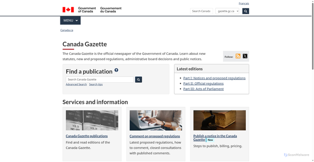 Security scan screenshot of https://gazette.gc.ca/accueil-home-eng.html