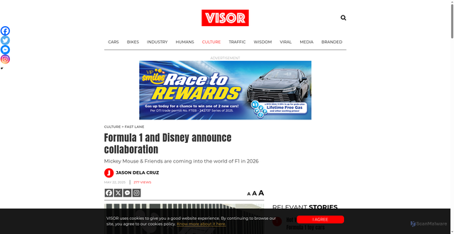Security scan screenshot of https://visor.ph/culture/formula-1-and-disney-announce-collaboration/
