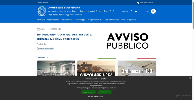 Security scan screenshot of https://www.commissariosismaareaetnea.it/it
