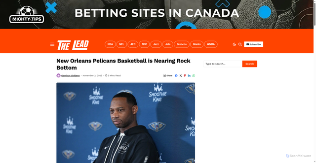 Security scan screenshot of https://theleadsm.com/new-orleans-pelicans-basketball-is-nearing-rock-bottom/