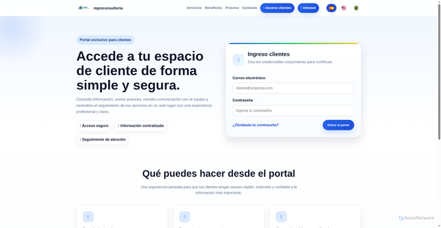 Security scan screenshot of https://mpmconsultoria.com/clientes.html