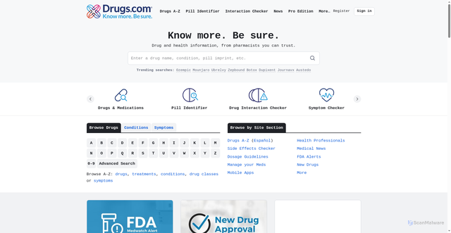 Security scan screenshot of https://drugs.com