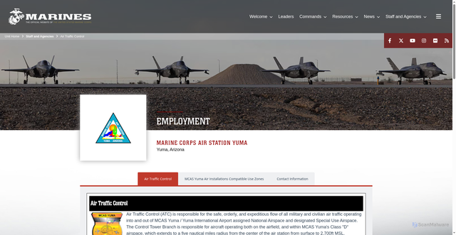Security scan screenshot of https://www.mcasyuma.marines.mil/Staff-and-Agencies/Air-Traffic-Control/