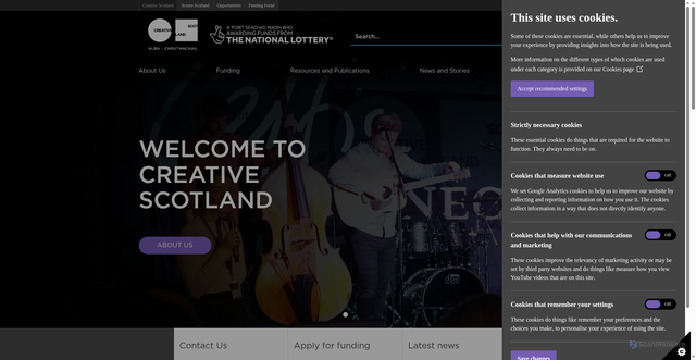 Security scan screenshot of https://www.creativescotland.com/