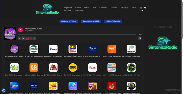 Security scan screenshot of https://sintonizaradio.net/index.php/brasil-2/