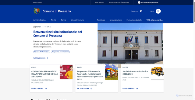Security scan screenshot of https://www.comune.pressana.vr.it/