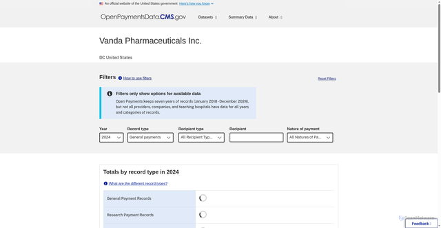 Security scan screenshot of https://openpaymentsdata.cms.gov/company/100000071361
