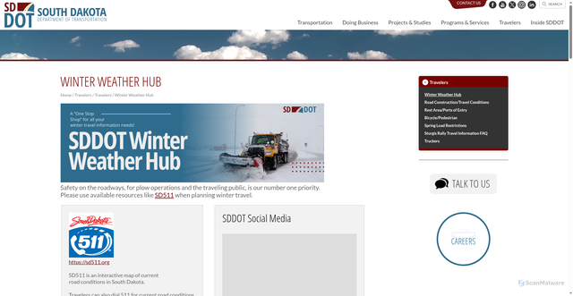 Security scan screenshot of https://dot.sd.gov/travelers/travelers/winter-weather-hub/