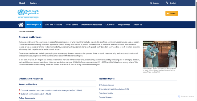 Security scan screenshot of https://www.emro.who.int/health-topics/disease-outbreaks/