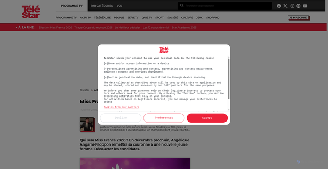 Security scan screenshot of https://www.telestar.fr/actu_tv/miss-france-2026-qui-sont-les-candidates-1728857